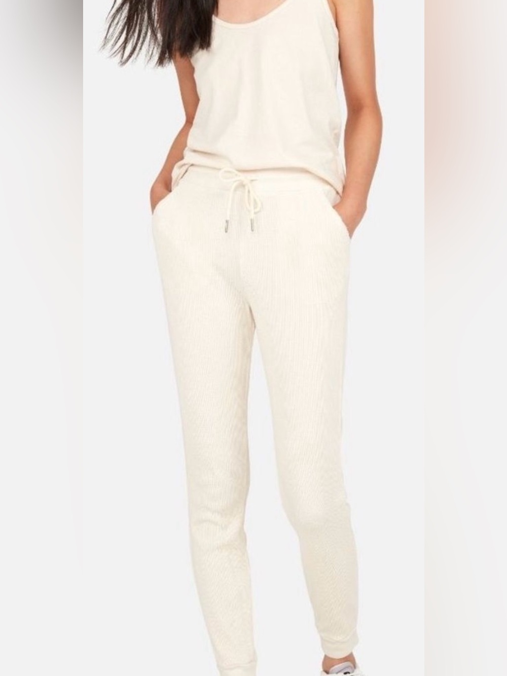 Mate The Label 100% Organic Cotton Waffle Knit Joggers In Ivory/Cream Size S